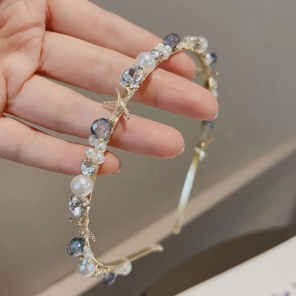 🌺Starfish Rhinestone Pearl Headband Beach Wear Hair Accessories - Picture 6 of 6